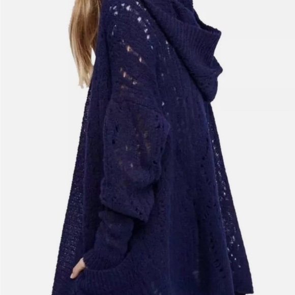 Free People Lemon Drop Alpaca Hooded Oversized Deep Blue Cardigan Small - Picture 1 of 13